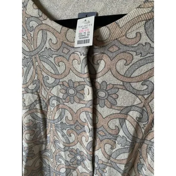 Talbots Black Label Gold Metallic Scroll and Floral Cardigan Sz L Petite NWT - Picture 6 of 11